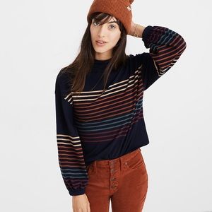 Madewell Bubble-Sleeve Mockneck Top in Kinzie Stripe XS